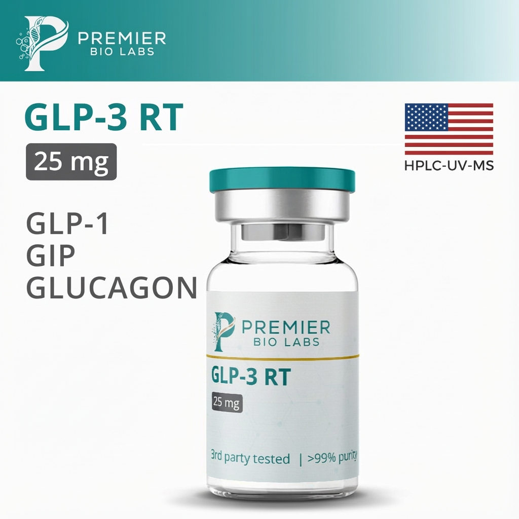 25mg GLP-3 RT research peptide for scientific study, contains GLP-1, GIP, glucagon.