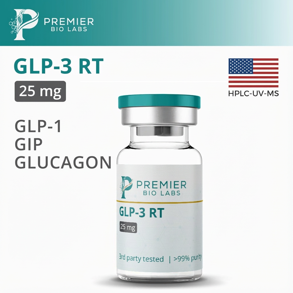 25mg GLP-3 RT research peptide for scientific study, contains GLP-1, GIP, glucagon.