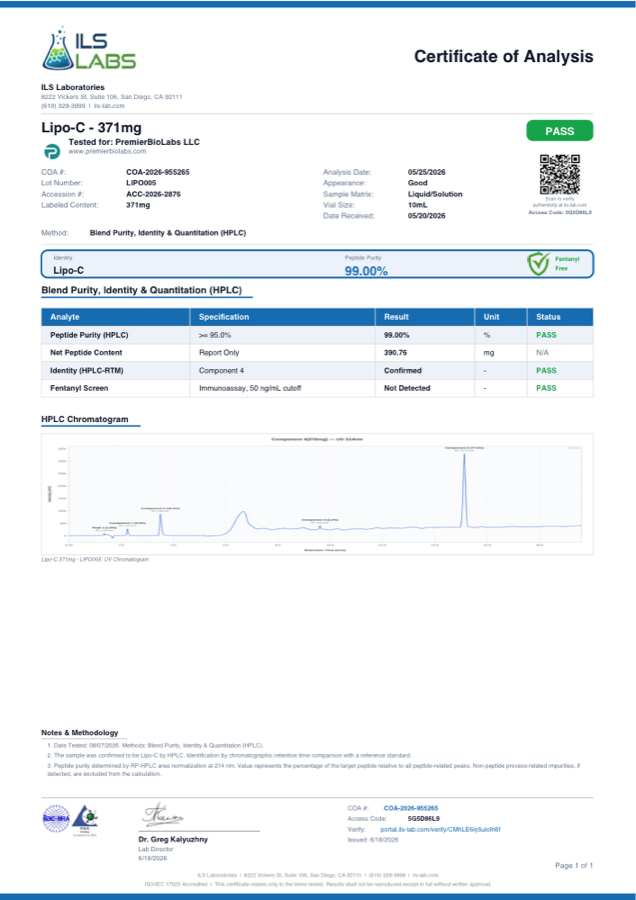 LIPO-C 371mg Certificate of Analysis, lot LIPO005